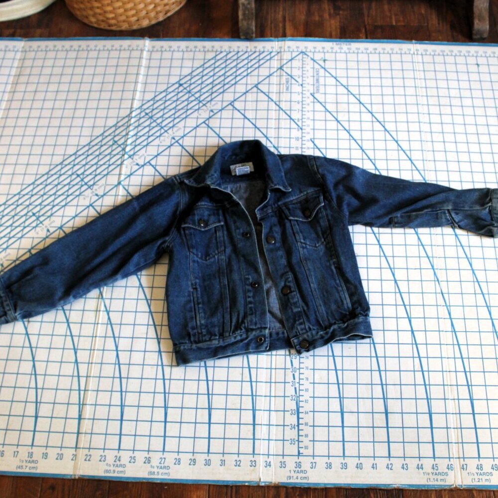 Vintage 80s Girls Jean Jacket with Rhinestone Heart Embellishment, Size 7
